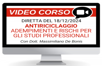 Antiriciclaggio negli Studi Professionali: corso online 18/12/2024